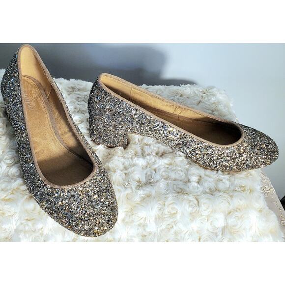 Old Navy Womens Silver Glitter Heels Size 7 Glam Holidays New Years Eve Boho - Picture 5 of 6